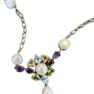 Vintage Ross Simons Sterling 925 Genuine Pearl & Gemstone Necklace 16 Inch